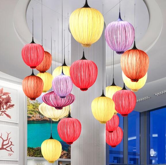 FABRIC LANTERN LIGHTS/PINK/COFFE/GREY/GREEN/ORANGE/BLUE/RED